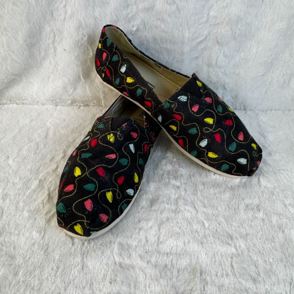 Toms Belmont Forged Iron Tree Lights Print Slip On Flats Shoes Women's Size 6